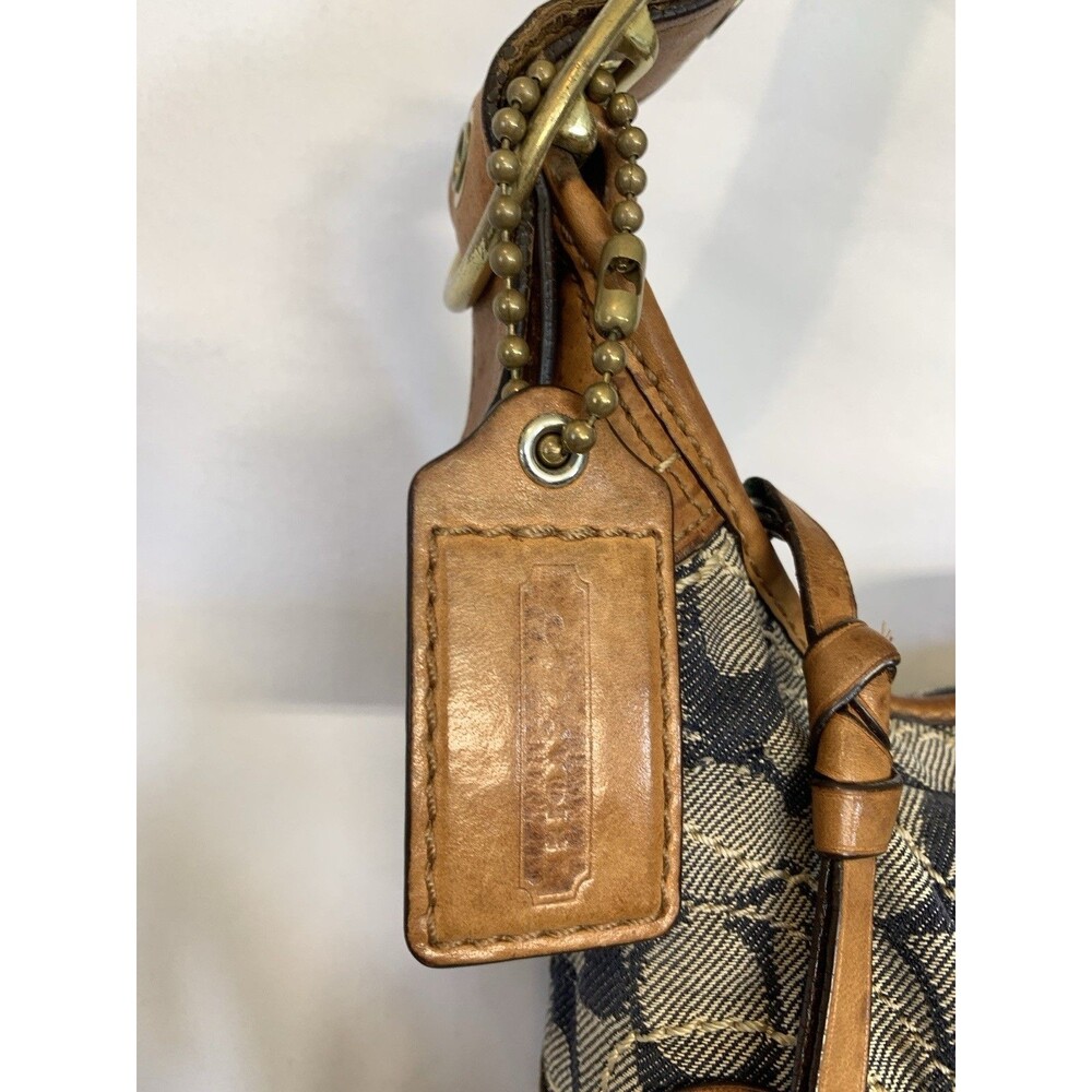 COACH Bleecker Denim 11781 Vachetta Leather Floral Applique Duffle Bag RARE - Picture 8 of 17